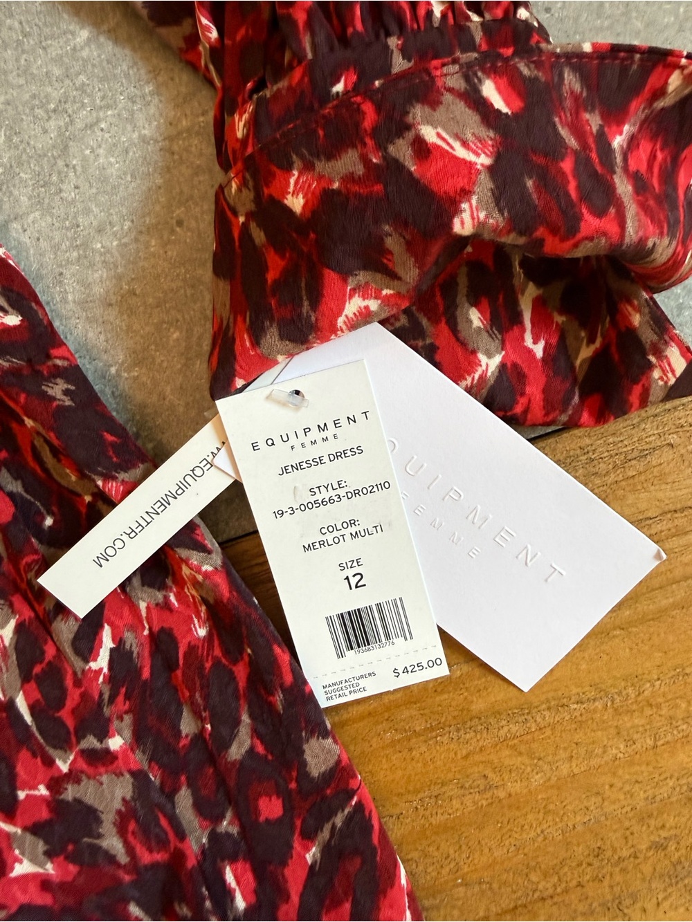 Equipment Femme Jenesse Dress NWT Merlot Leopard Wrap Mini Size 12 - Picture 10 of 12